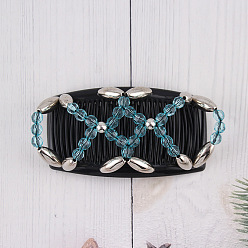 Озёрно--синий Устройство для изготовления деревянных булочек для волос, расческа для волос, с пластиковой и стеклянной бусиной, Плут синий, 75x107 мм