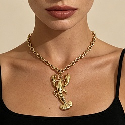 Golden Alloy Lobster Pendant Necklaces for Women, Golden, 20.08 inch(51cm)
