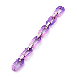 Mauve Handmade Two Tone Opaque Acrylic Cable Chains, with CCB Plastic Linking Rings, Flat Oval, Rose Gold, Mauve, Links: 31x19.5x5.5mm and 18.5x11x4.5mm, 39.37 inch(1m)/strand