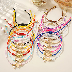 (52) Непрозрачная лаванда 12шт. браслеты с подвесками из искусственного жемчуга, Регулируемые латунные браслеты из плетеных бусин для женщин, сердце, с волоконным шнуром, разноцветные, 11.02 дюйм (28 см)