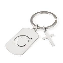 Letter C 1Porte-clés en acier inoxydable, avec porte-clés fendus, rectangle, couleur inox, lettre c, 72mm