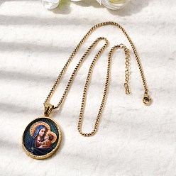 Virgin Унисекс религия 304 кулон из нержавеющей стали с эмалью, овальная цепочка-коробочка, золотые, девственница, 17.83 дюйм (45.3 см)