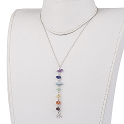 Mixed Color Chakra Natural Mixed Stone Brass Pendant Chains, Mixed Color, 16.3 inch(41.5cm)