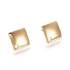 Golden 304 Stainless Steel Stud Earring Findings, Rhombus, Golden, 13.5x13.5x1.4mm, Hole: 1.5mm, Pin: 0.8mm