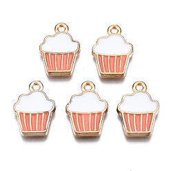 Лосось Подвески из эмали и сплава, кекс, золотой свет, salmon, 16x11x2 мм, отверстие : 1.4 мм