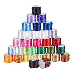 Mixed Color Nylon Satin Rattail Cord, for Bracelet Jewelry Making Chinese Knotting Macrame Craft, Mixed Color, 1.5mm, about 15m/roll, 30colors, 1roll/color, 30rolls/set