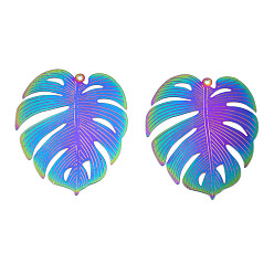 Rainbow Color Ионное покрытие (ip) 304 филигранные подвески из нержавеющей стали, гравированные металлические украшения, лист, Радуга цветов, 39.5x34x0.2 мм, отверстие : 1.2 мм