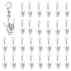 Античное Серебро 60шт. рок жест сплав подвеска украшения, Сплав с застежками когтя омара, античное серебро, 35 мм