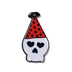 Skull Акриловые подвески с принтом на хэллоуин, Рисунок черепа, 39x21x2.5 мм, отверстие : 1.8 мм