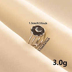 Нержавеющая Сталь Цвет Плоское круглое с луной 304 открытое кольцо-манжета из нержавеющей стали с эмалью для женщин, цвет нержавеющей стали, 13 мм, регулируемый