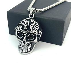 Нержавеющая Сталь Цвет Панк ретро 304 подвеска в виде черепа из нержавеющей стали для женщин и мужчин, не тускнеет, цвет нержавеющей стали, 23.62 дюйм (60 см)