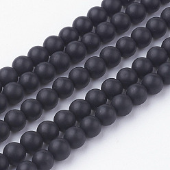 (946F)Морозный цвет внутри  Жонкиль / Непрозрачная зеленая подкладка Натуральный черный агат нитей бисера, круглые, класс А, окрашенная и подогревом, матовые, 4~4.5 мм, отверстие : 1 мм, около 85~90 шт / нитка, 14.9 дюйм (38 см)