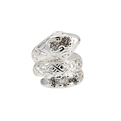 Серебро Покрытие стойки латунные прозрачные бусины из кубического циркония, долговечный, змея, серебряные, 7x8x6.5 мм, отверстие : 2.5 мм