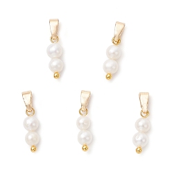 Настоящее золото 18K Подвески из натурального культивированного пресноводного жемчуга круглой формы, с латунной привязкой на поруки, белые, реальный 18 k позолоченный, 12~12.5x4~4.5 мм, отверстие : 5x3 мм