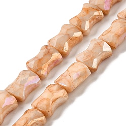 Темный Лосось Стеклянные бусины с гальваническим покрытием , с покрытием цвета радуги, граненые, бамбук, темный лосось, 11x8.5x5.5 мм, отверстие : 1.4 мм, около 40 шт / нитка, 16.54'' (42 см)