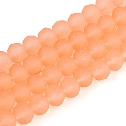 Светло-Коралловый Нити стеклянных бусин, покрытых матовой краской для выпечки, рондель, граненый(32 граненый), свет коралловый, 6~6.5x5 мм, отверстие : 1.2 мм, около 80~85 шт / нитка, 38~40 см