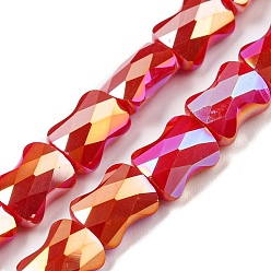 Красный Цвет AB покрытием стеклянные бусы нити, граненая бамбуковая палка, красные, 8x6x4~4.5 мм, отверстие : 1.2 мм, около 68~70 шт / нитка, 20.86~21.65 дюйм (53~55 см)