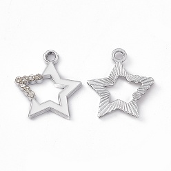 White Alloy Rhinestone Pendants, Enamel Style, Star Charm, Platinum, White, 21.5x19x2.5mm, Hole: 2mm