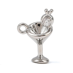 Платина Латунные микропаве прозрачные кубические циркониевые подвески, бокал, без кадмия, без никеля и без свинца, платина, 13.5x9x6.5 мм, отверстие : 1.2 мм