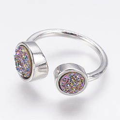Разноцветный Натуральные друзы агатовые манжеты, открытые кольца, с реальными результатами латуни с покрытием из платины, окрашенные, Размер 8, красочный, 18 мм