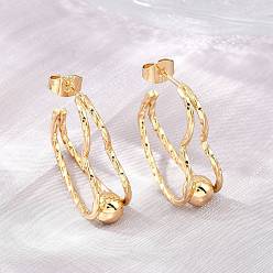 Golden 304 Stainless Steel Textured Wavy Wire Heart Shape Stud Earrings for Women, with 316 Surgical Stainless Steel Pins, PVD Vacuum Plating, Golden, 29x22x8.5mm
