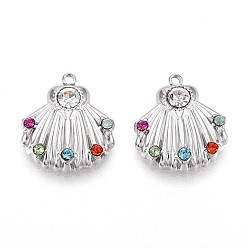 Нержавеющая Сталь Цвет 304 подвески из нержавеющей стали, со стразами, формы раковины, цвет нержавеющей стали, 17x15x4 мм, отверстие : 1.4 мм