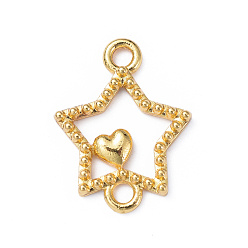 Golden Zinc Alloy Links, Open Back Bezel, for DIY UV Resin, Epoxy Resin, Pressed Flower Jewelry, Star with Solid Heart, Golden, 21x16.5x2.5mm, Hole: 2mm