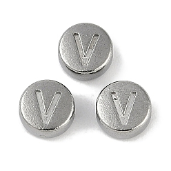 Letter V Антикоррозийные 304 шарики из нержавеющей стали, плоские круглые с буквы, цвет нержавеющей стали, Буква V, 7x3.8 мм, отверстие : 1.8 мм