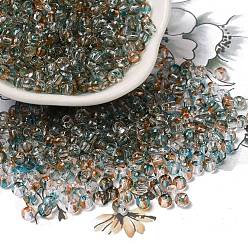 чирок Прозрачные цвета стеклянные круглые бусины, с блеском порошок, круглое отверстие, зелено-синие, 4x3 мм, отверстие : 1.4 мм, Около 4500 шт / фунт