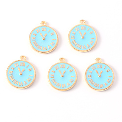 Голубой Подвески из эмали и сплава, золотой свет, без кадмия и без свинца, часы, голубой, 17x14x2 мм, отверстие : 1.2 мм