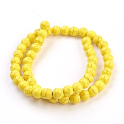 Gold Synthetic Turquoise Beads Strands, Dyed, Round, Gold, 8mm, Hole: 1mm, about 50pcs/strand, 15.35 inch