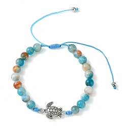 Tortoise Браслеты из плетеных бусин из натурального окрашенного белого нефрита, регулируемый браслет из сплава с нейлоновой нитью для женщин, черепаха, внутренний диаметр: 1-3/4~3-1/4 дюйм (4.5~8.4 см)