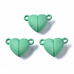 Средний Аквамарин Магнитные застежки из сплава, окрашенные распылением, с петлями, без кадмия, без никеля и без свинца, сердце, средний аквамарин, 10.5x16x7 мм, отверстие : 1.2 мм