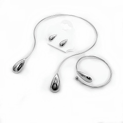 Платина Браслеты-манжеты из сплава в форме капли, серьги-гвоздики и наборы чокеров, платина, 130 мм