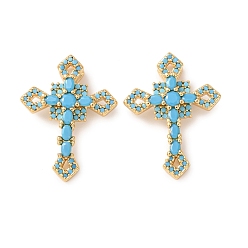 Хаки Латунные микро проложить кубического циркония подвески, крест прелести, без кадмия и без свинца, стойки покрытие, долговечный, с целью перехода в кольце, реальный 18 k позолоченный, хаки, 25.5x19x7 мм, отверстие : 4x2.5 мм