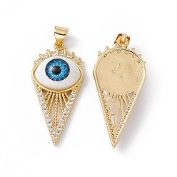 Темно-Голубой Стойка металлическая латунная микропрофилированная кубическая циркония подвески, cmолой, без кадмия, без никеля и без свинца, реальный 18 k позолоченный, конус с дурным глазом, глубокое синее небо, 32x15x6.5 мм, отверстие : 3x4 мм