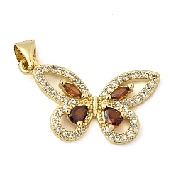 Разноцветный Латунные микро проложить кубического циркония подвески, бабочка, без свинца и без кадмия, долговечный, реальный 18 k позолоченный, стойки покрытие, красочный, 15x25x3.5 мм, отверстие : 3.8x3 мм