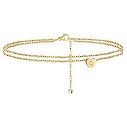 Letter Q Браслеты на лодыжку из латуни с хрустальными стразами, золотые, Буква Q, 9-1/8 дюйм (230 мм)