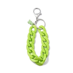 Green Yellow Acrylic Curb Chain Keychain, with Resin Bear Charm and Alloy Split Key Rings, Green Yellow, 17.7~18cm