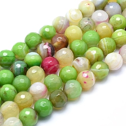 Зеленый газон Природных бисера агат, окрашенные, граненые круглые, зеленый газон, 6 мм, отверстие : 1 мм, около 61 шт / нитка, 14.3 дюйм (36.5 см)