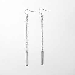 Stainless Steel Color Trendy Stainless Steel Bar Dangle Earrings, with Brass Earring Hooks, Stainless Steel Color, 100mm, Pin: 0.6mm