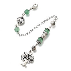 Зеленый Авантюрин Сплав дерева биолокационные маятники, с латунной фурнитурой с покрытием реечного типа и бусинами из натурального зеленого авантюрина, 187 мм