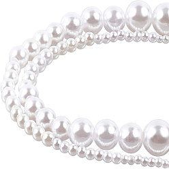 Blanc Perles de nacre en plastique ABS, ronde, blanc, 105x92x20mm, 3~12x1.4~2.3mm, 899 pcs / boîte