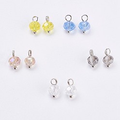 (52) Непрозрачная лаванда Гальванизированные стеклянные прелести, с латунной фурнитурой , рондель, граненые, платина, разноцветные, 9.5x5.5~6 мм, отверстие : 2 мм