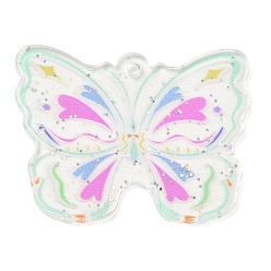 Темный Морско-зеленый Акриловые подвески, бабочка, темно-зеленый, 29.5x37.5x1.5 мм, отверстие : 1.8 мм