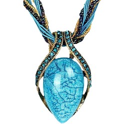 Темно-Голубой Ожерелья в стиле бохо с подвеской в форме капли из цинкового сплава, смолы и стеклянных бусин, глубокое синее небо, 17.72 дюйм (45 см)