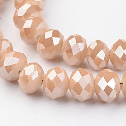 Белый Навахо Стеклянные бусины с гальваническим покрытием , имитация нефрита, с полным покрытием цвета радуги, граненые, шайба, навахо белый, 8x6 мм, отверстие : 1 мм, около 70 шт / нитка, 15 дюйм