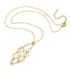 Золотой 304 мешочек для макраме из нержавеющей стали, пустой держатель для камней для изготовления подвесных ожерелий, со скользящими бусинами и латунными тросовыми цепочками, золотые, 20.87 дюйм (53 см), лоток : 42x18 мм