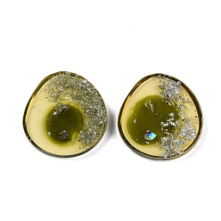 Olive Transparent Resin Cabochons, with Silver Foil, Flat Round, Olive, 32.5x30x4mm