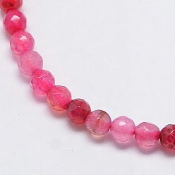 Hot Pink Natural Agate Round Beads Strand, Dyed, Faceted, Hot Pink, 4mm, Hole: 0.9mm, about 92pcs/strand, 14.5 inch